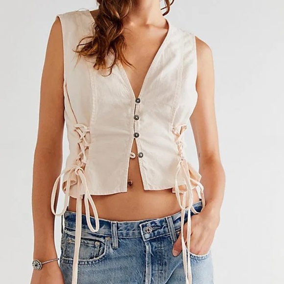 Free People LaLa Lace Up Vest in Ivory - Picture 2 of 7